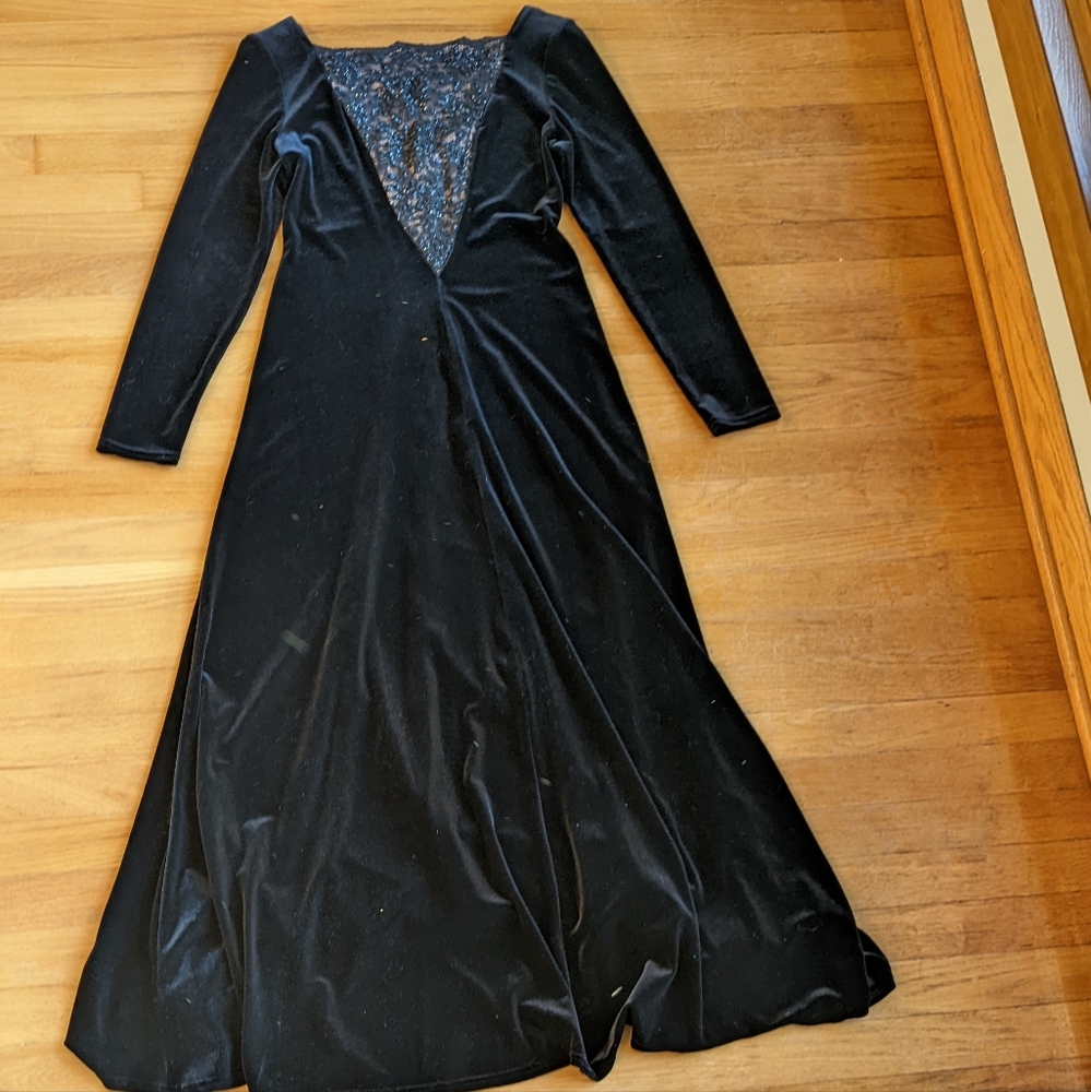 Vintage Black Velour Dress with Faux Deep Cut Neckline
